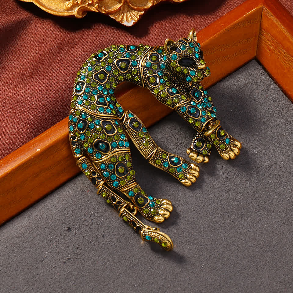 Broche unisex vintage con diseño de leopardo y pantera con diamantes de imitación