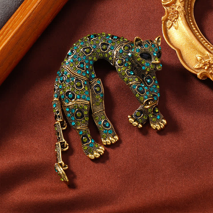 Broche unisex vintage con diseño de leopardo y pantera con diamantes de imitación