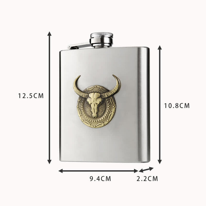 Botella portátil con forma de cabeza de toro, sencilla y elegante, con embudo pequeño