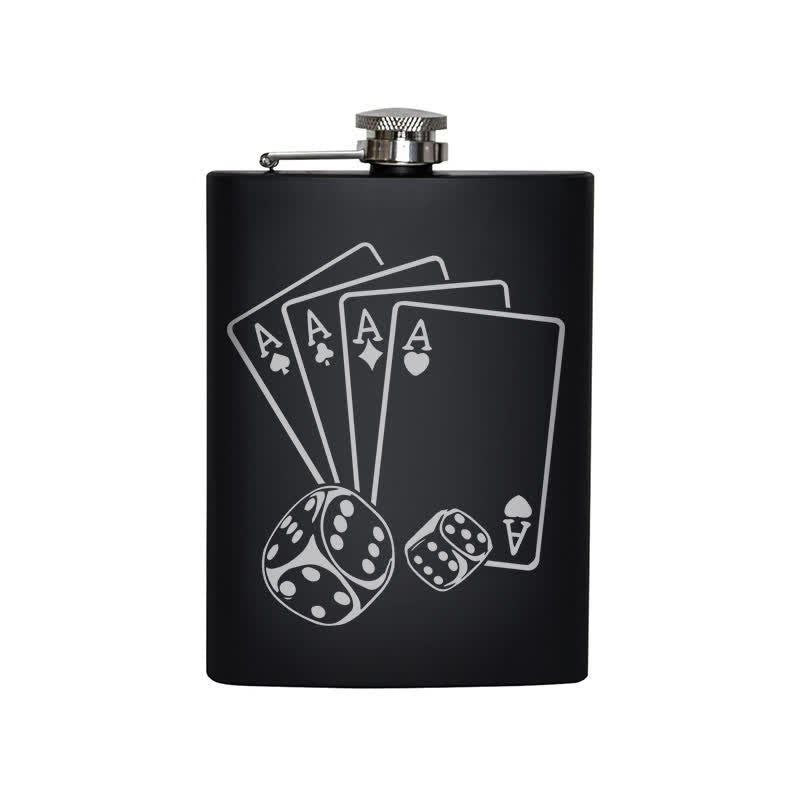 Frasco portátil de acero inoxidable con patrón láser de dados de póquer de 3 a 8 oz