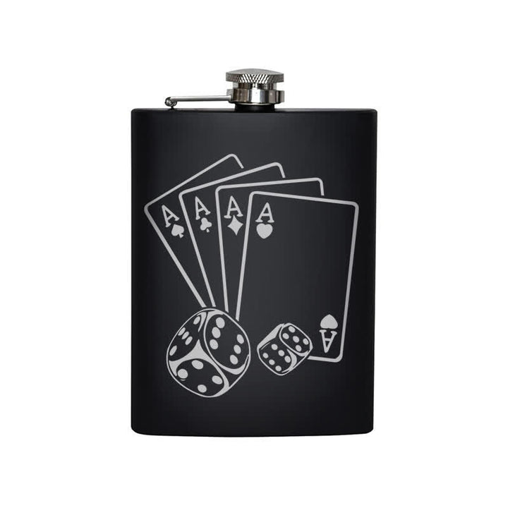 Frasco portátil de acero inoxidable con patrón láser de dados de póquer de 3 a 8 oz