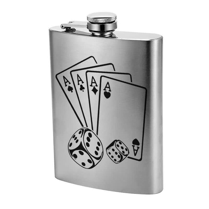 Frasco portátil de acero inoxidable con patrón láser de dados de póquer de 3 a 8 oz