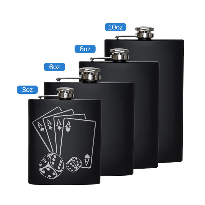 Frasco portátil de acero inoxidable con patrón láser de dados de póquer de 3 a 8 oz