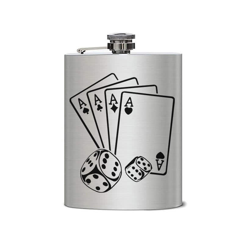 Frasco portátil de acero inoxidable con patrón láser de dados de póquer de 3 a 8 oz