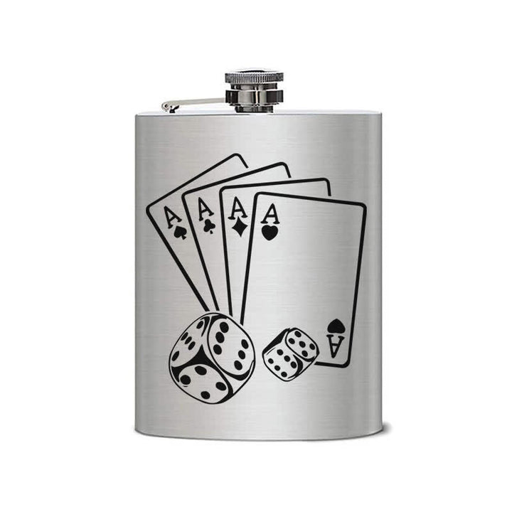 Frasco portátil de acero inoxidable con patrón láser de dados de póquer de 3 a 8 oz