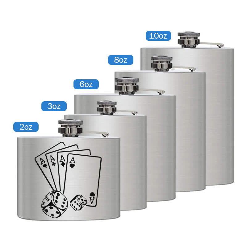 Frasco portátil de acero inoxidable con patrón láser de dados de póquer de 3 a 8 oz