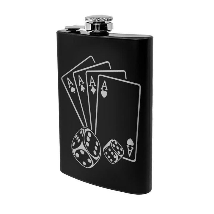 Frasco portátil de acero inoxidable con patrón láser de dados de póquer de 3 a 8 oz