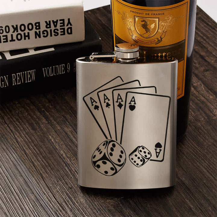 Frasco portátil de acero inoxidable con patrón láser de dados de póquer de 3 a 8 oz