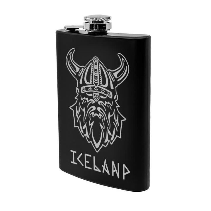 Termo portátil de acero inoxidable con patrón láser Viking Iceland de 3 a 8 oz