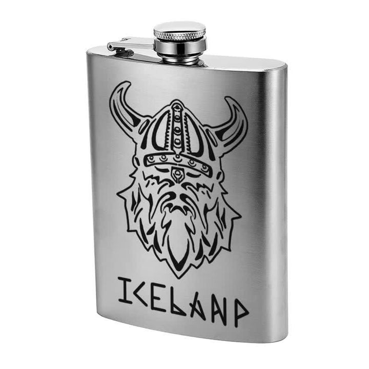 Termo portátil de acero inoxidable con patrón láser Viking Iceland de 3 a 8 oz