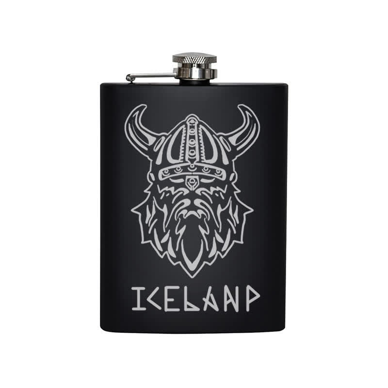 Termo portátil de acero inoxidable con patrón láser Viking Iceland de 3 a 8 oz