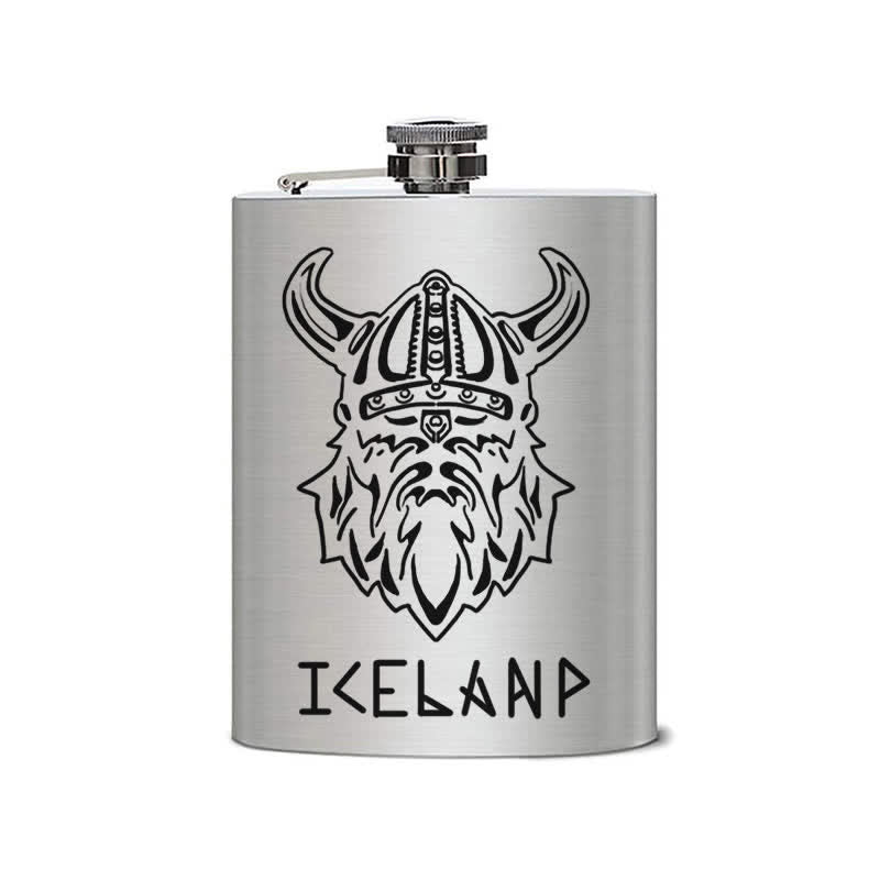 Termo portátil de acero inoxidable con patrón láser Viking Iceland de 3 a 8 oz
