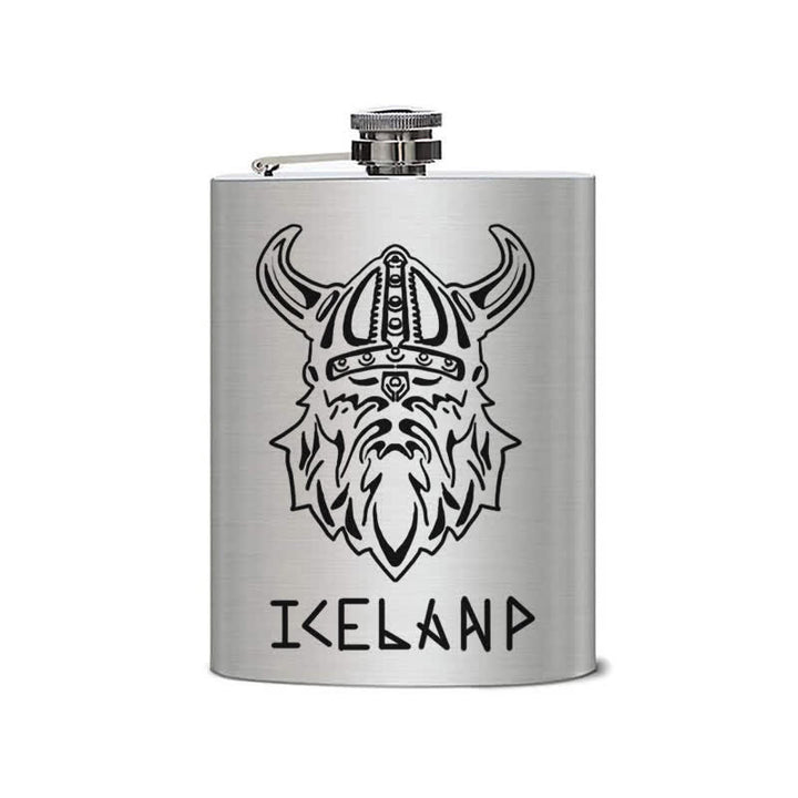 Termo portátil de acero inoxidable con patrón láser Viking Iceland de 3 a 8 oz