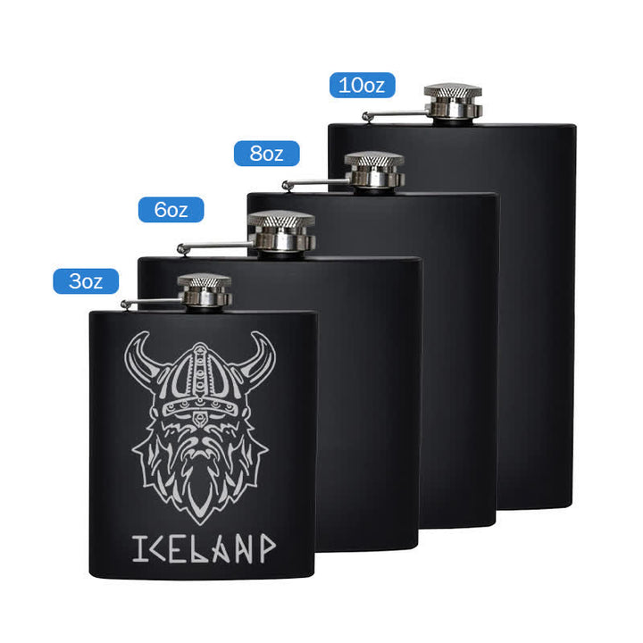 Termo portátil de acero inoxidable con patrón láser Viking Iceland de 3 a 8 oz