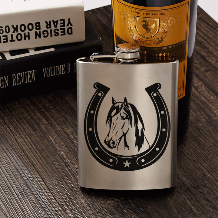 Termo portátil de acero inoxidable con diseño de cabeza de caballo de 3 a 8 oz