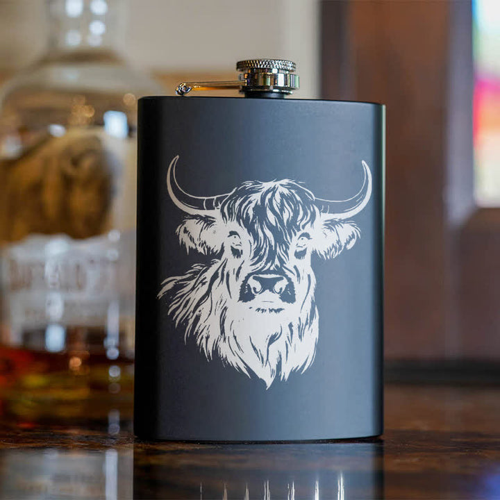 Termo portátil de acero inoxidable con diseño láser Yak Bull de 3-8 oz