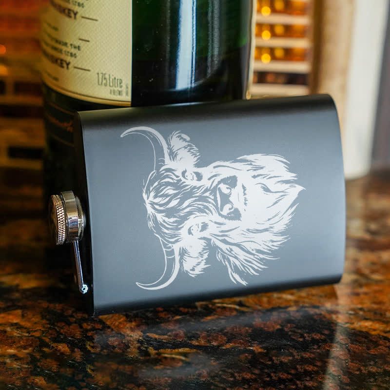Termo portátil de acero inoxidable con diseño láser Yak Bull de 3-8 oz