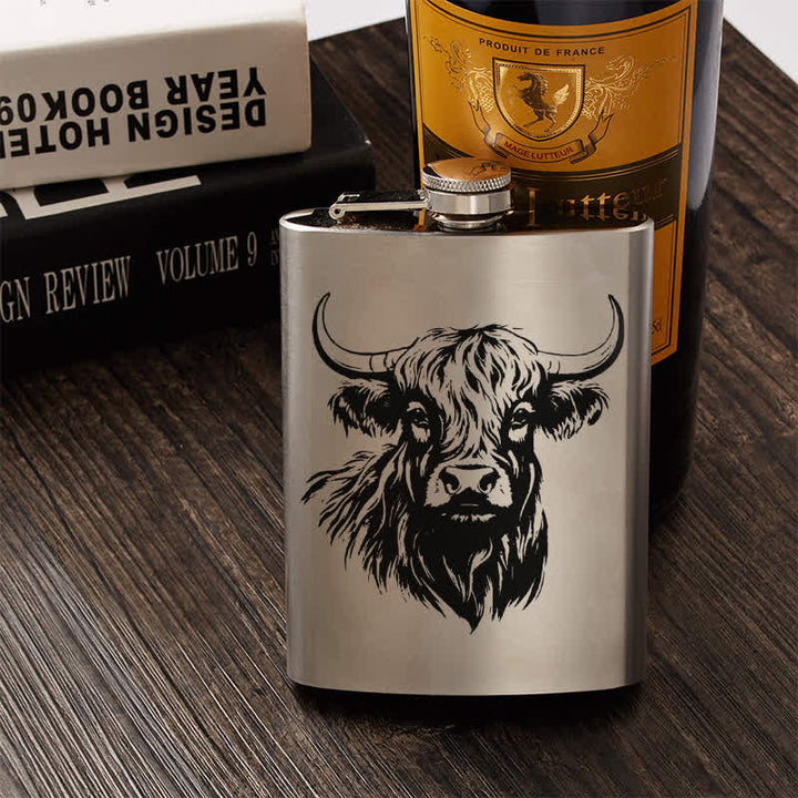 Termo portátil de acero inoxidable con diseño láser Yak Bull de 3-8 oz