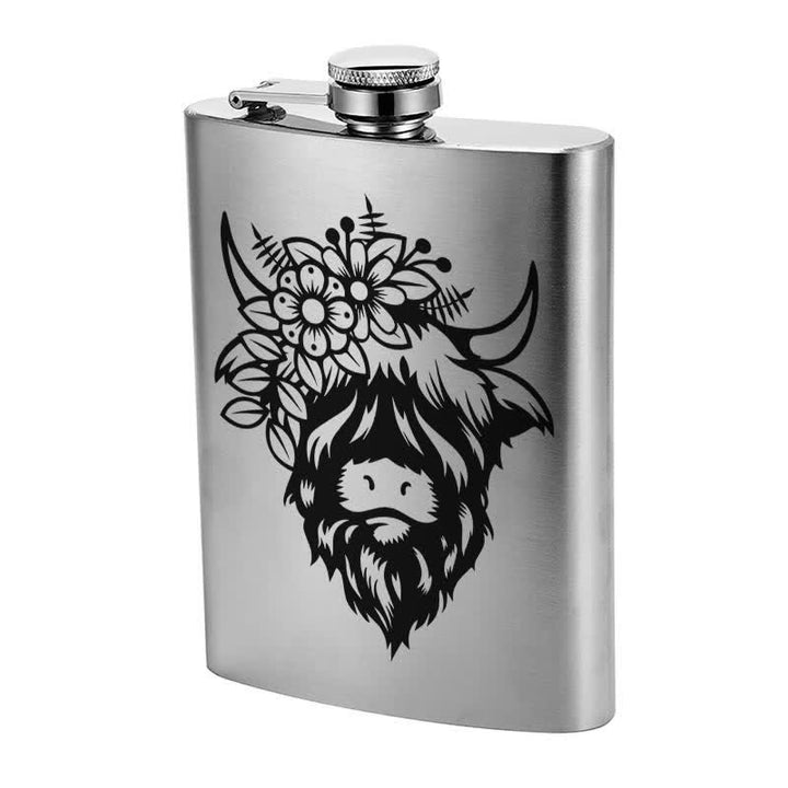 Termo portátil de acero inoxidable con diseño de vaca y flores, de 3 a 8 oz