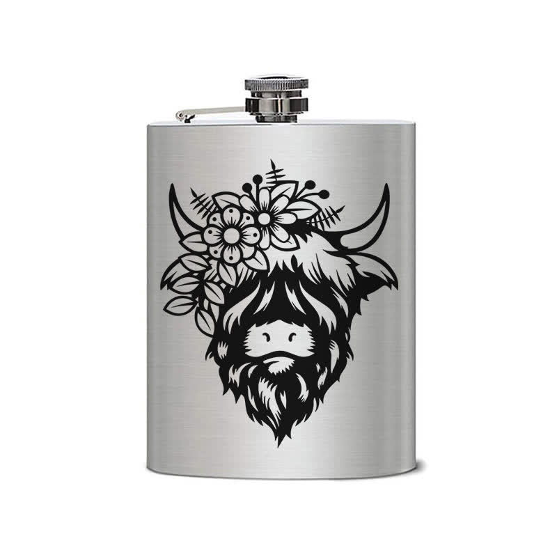Termo portátil de acero inoxidable con diseño de vaca y flores, de 3 a 8 oz