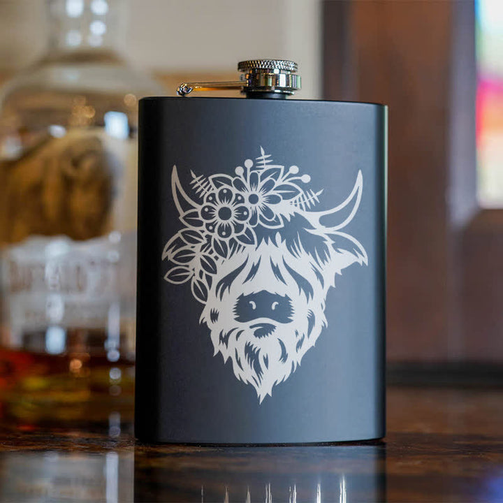 Termo portátil de acero inoxidable con diseño de vaca y flores, de 3 a 8 oz