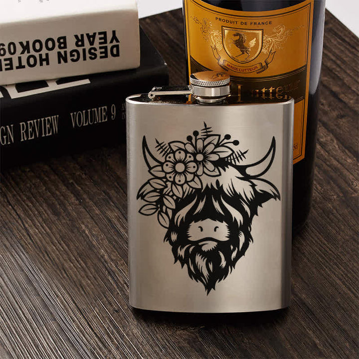 Termo portátil de acero inoxidable con diseño de vaca y flores, de 3 a 8 oz