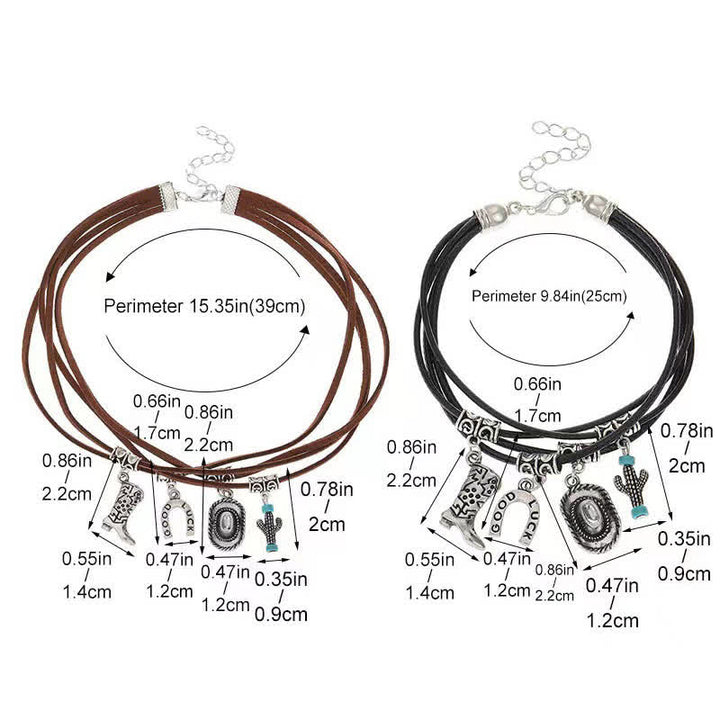 Pulsera multicapa estilo salvaje oeste con collar de vaquero