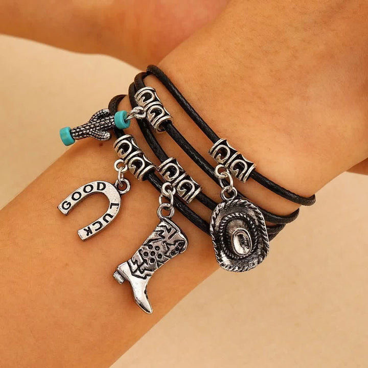 Pulsera multicapa estilo salvaje oeste con collar de vaquero