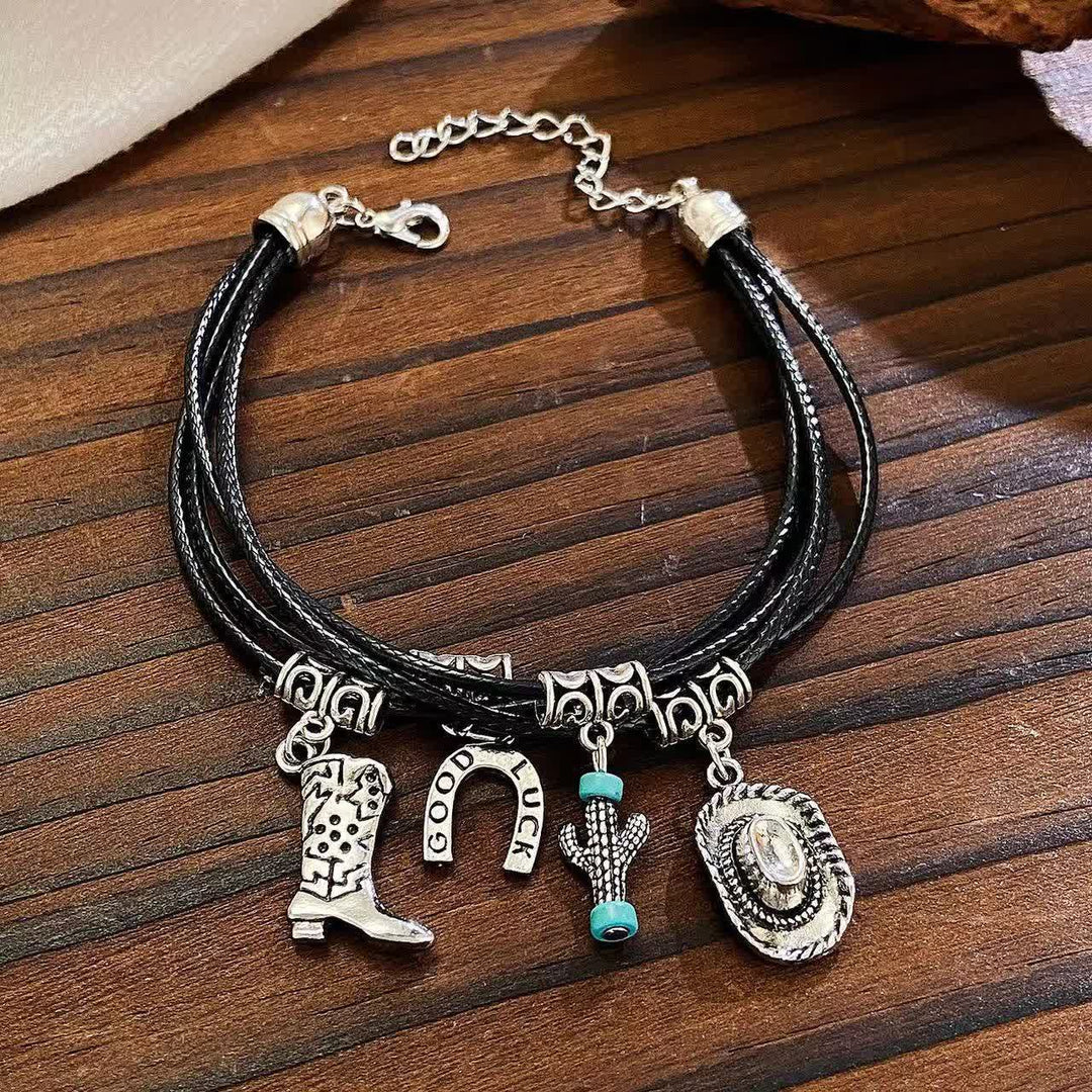 Pulsera multicapa estilo salvaje oeste con collar de vaquero