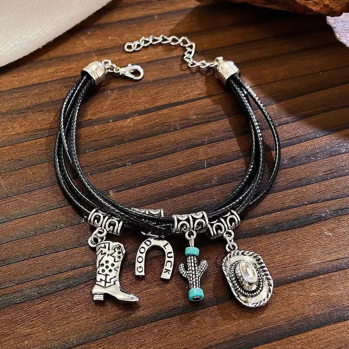 Pulsera multicapa estilo salvaje oeste con collar de vaquero