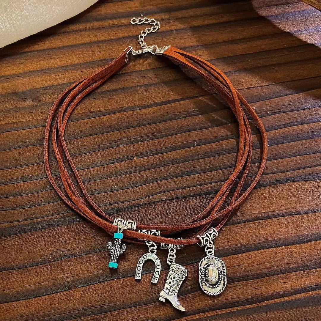 Pulsera multicapa estilo salvaje oeste con collar de vaquero