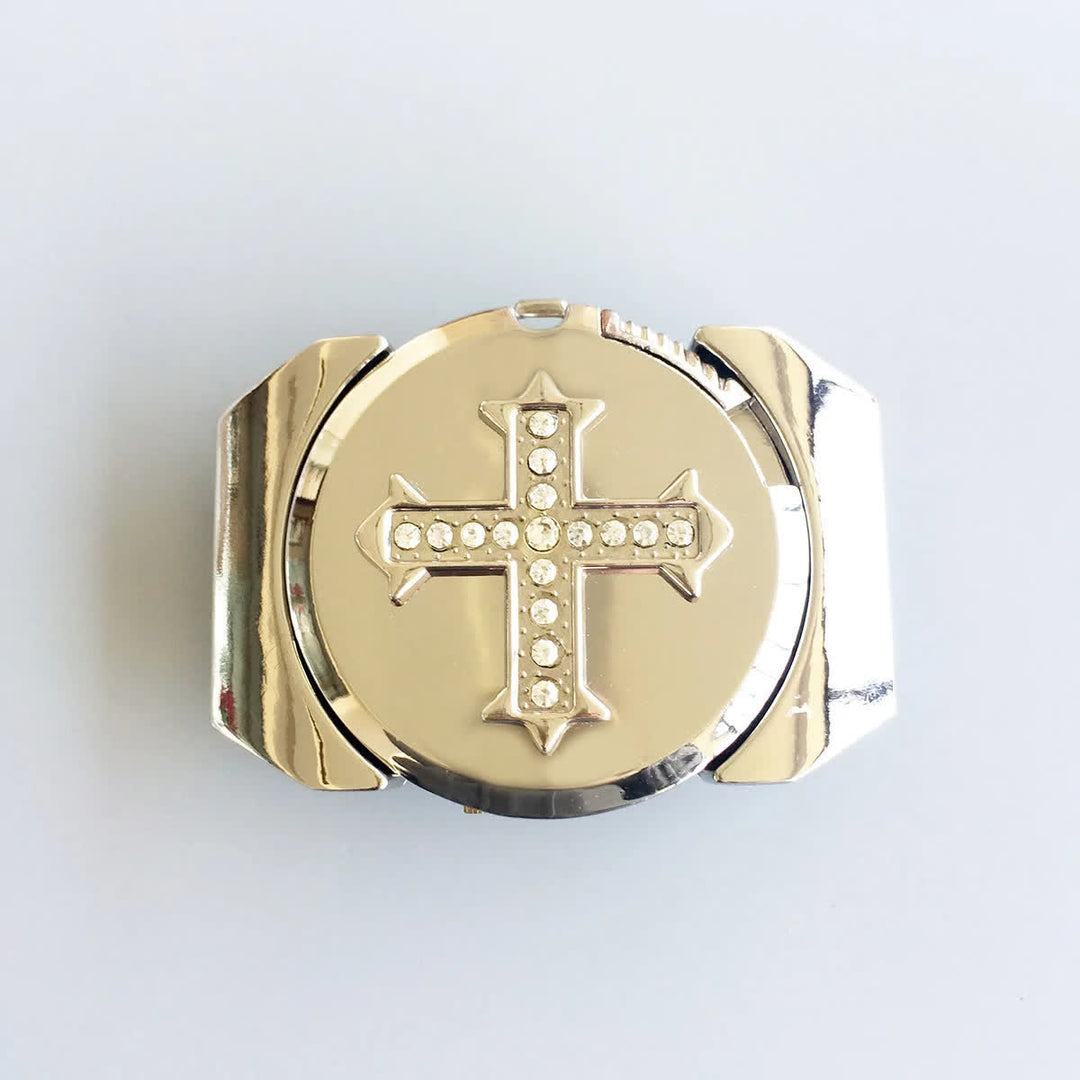 Cinturón de cuero de bronce con diamantes de imitación y encendedor oculto para hombre