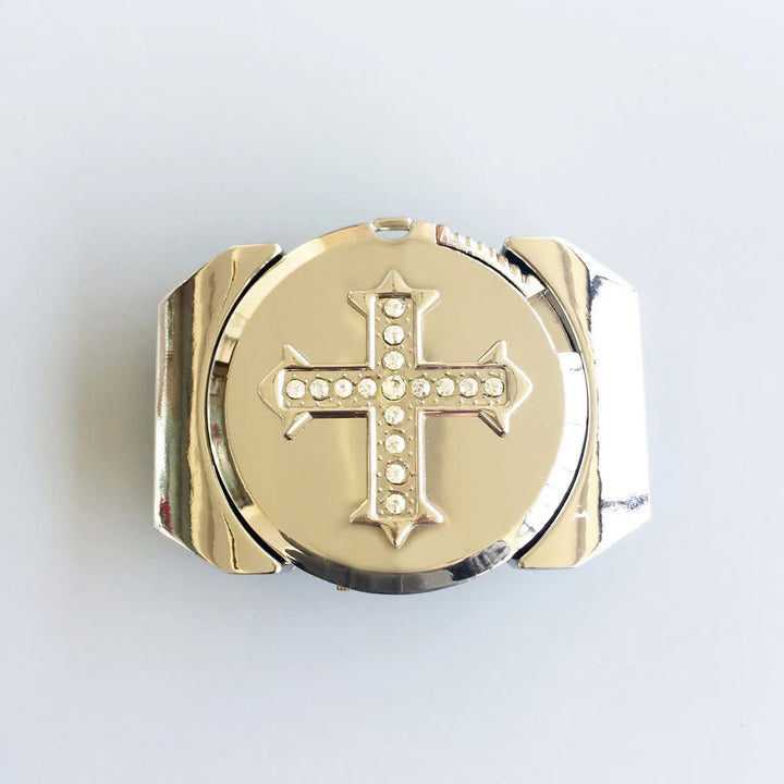 Cinturón de cuero de bronce con diamantes de imitación y encendedor oculto para hombre