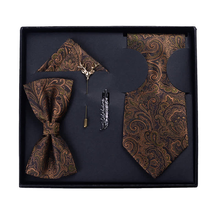Caja de regalo con 5 pajaritas de cachemira en marrón oscuro y negro para hombre