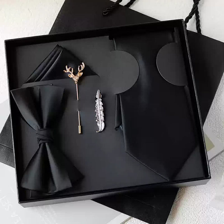Caja de regalo con 5 pajaritas de color negro y burdeos para hombre
