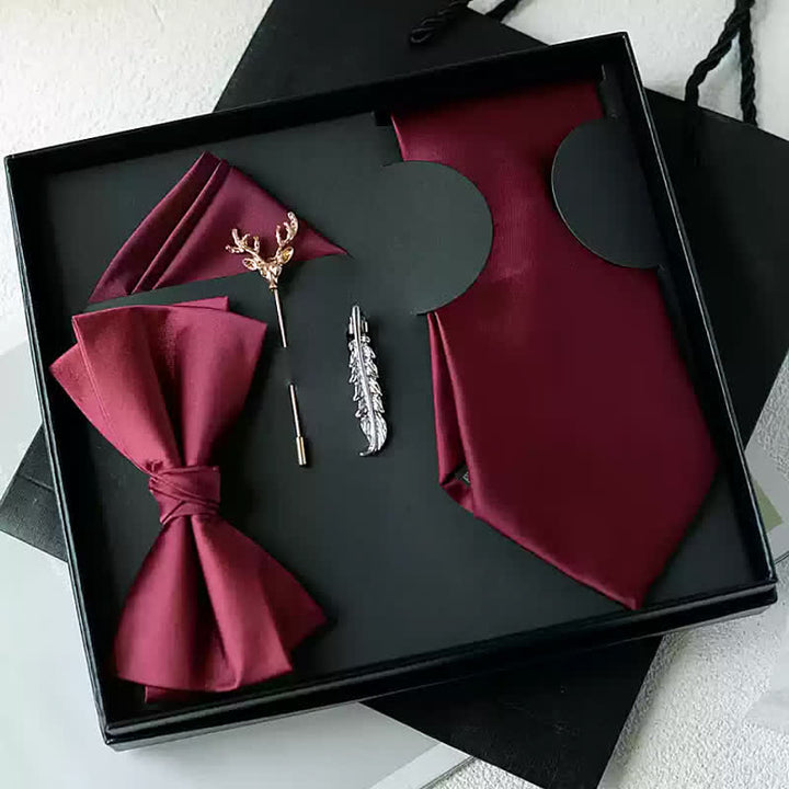 Caja de regalo con 5 pajaritas de color negro y burdeos para hombre