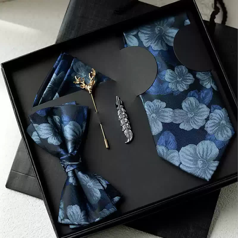 Caja de regalo con 5 pajaritas clásicas de boda con diseño floral vintage para hombre