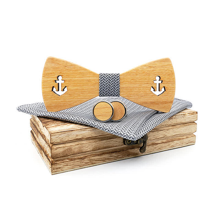 Juego de 3 pajaritas de madera con forma de ancla de barco hueca para hombre