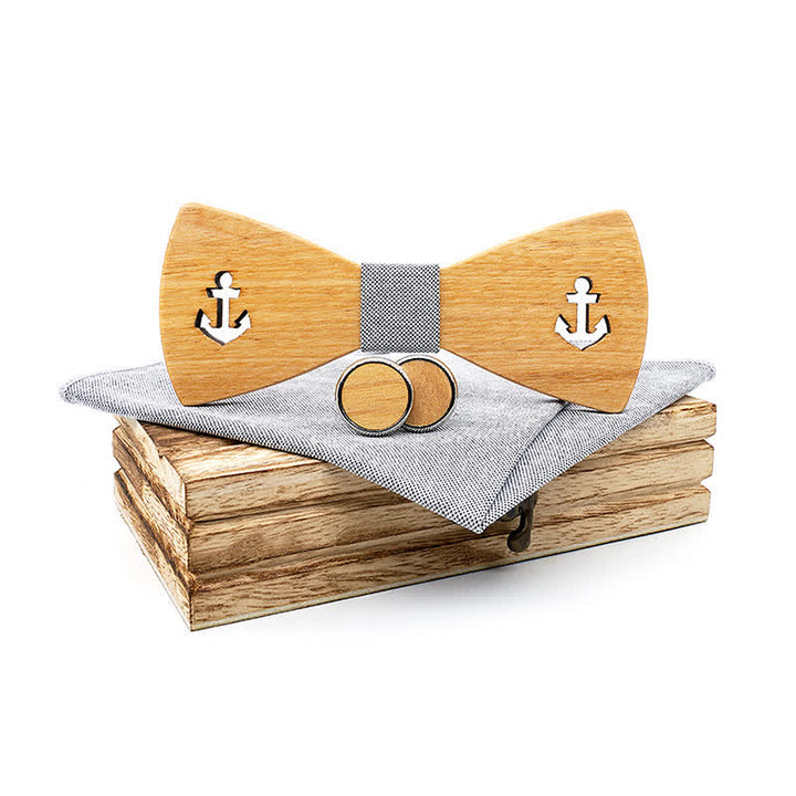 Juego de 3 pajaritas de madera con forma de ancla de barco hueca para hombre