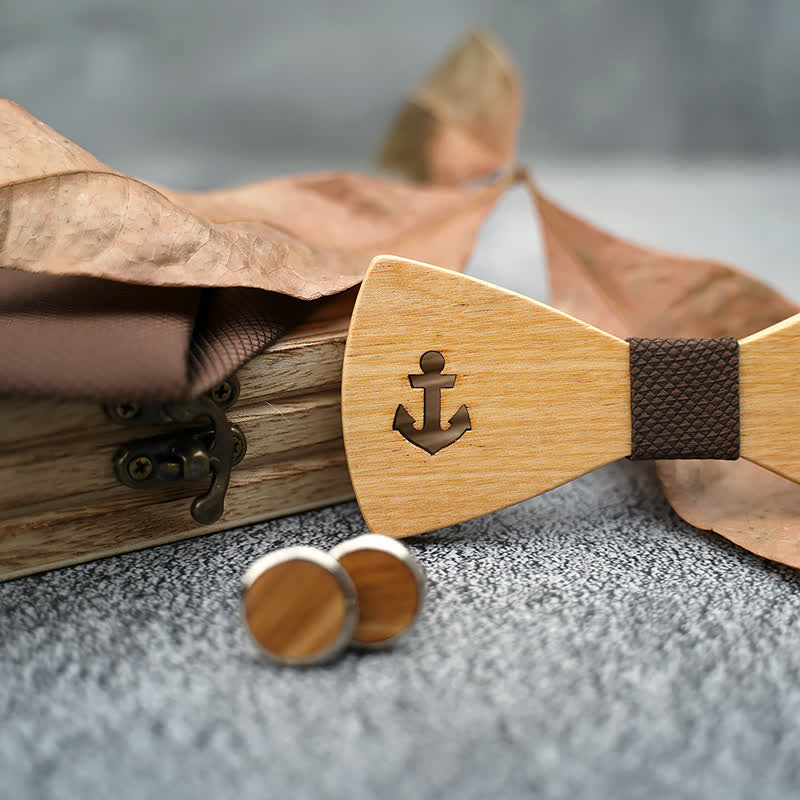 Juego de 3 pajaritas de madera con forma de ancla de barco hueca para hombre