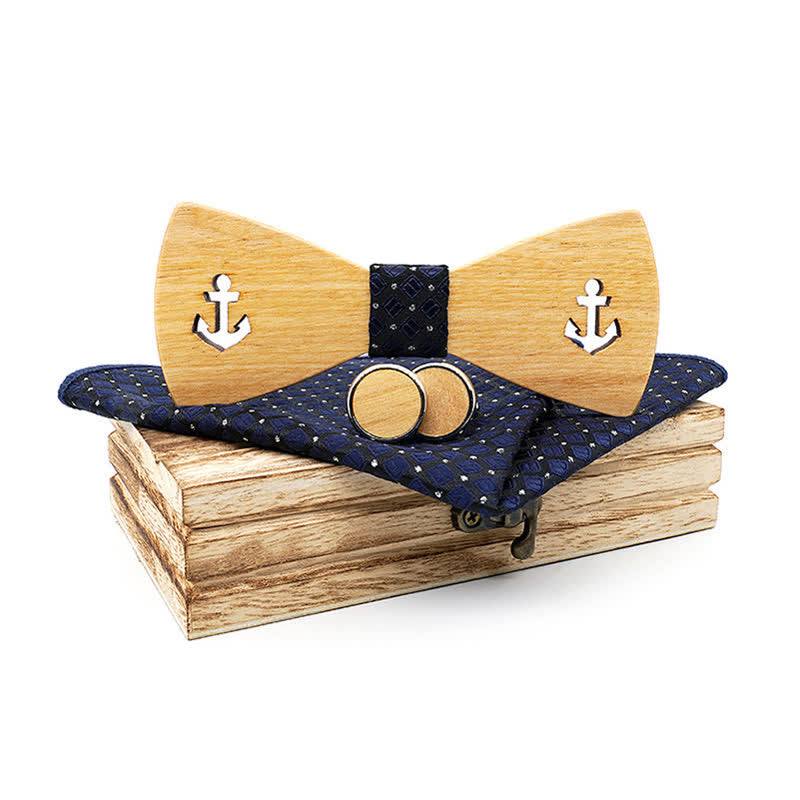 Juego de 3 pajaritas de madera con forma de ancla de barco hueca para hombre