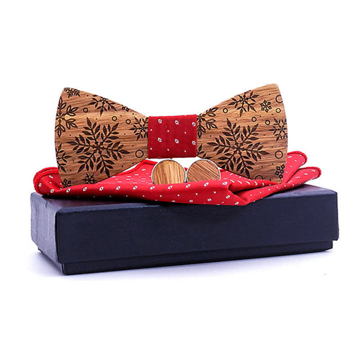 Juego de 3 pajaritas de madera con estampado de copos de nieve de invierno para hombre