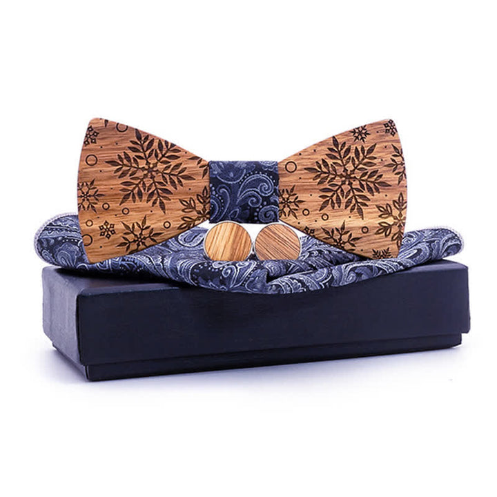 Juego de 3 pajaritas de madera con estampado de copos de nieve de invierno para hombre
