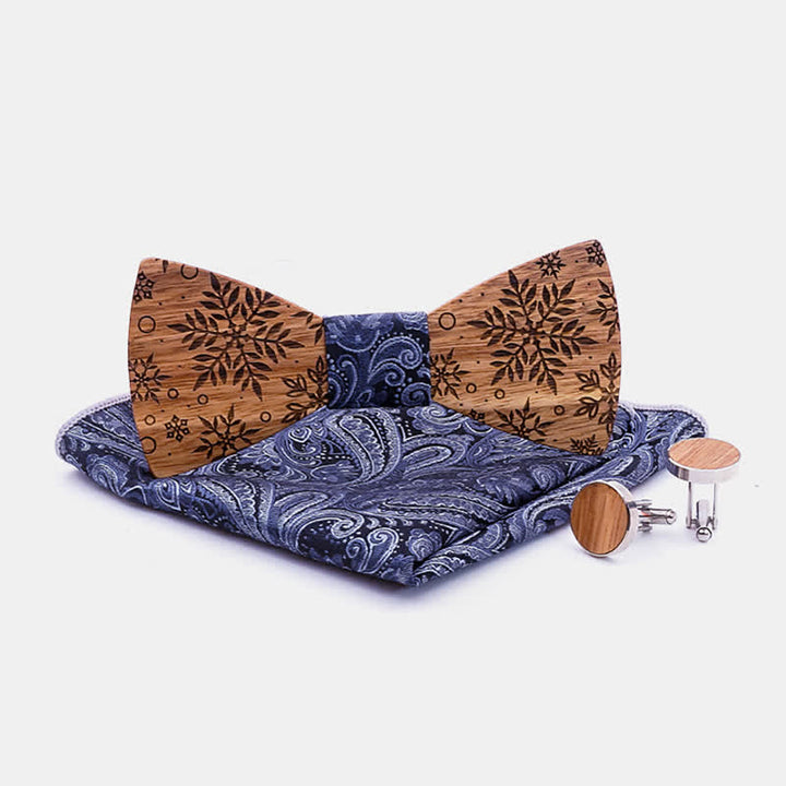 Juego de 3 pajaritas de madera con estampado de copos de nieve de invierno para hombre