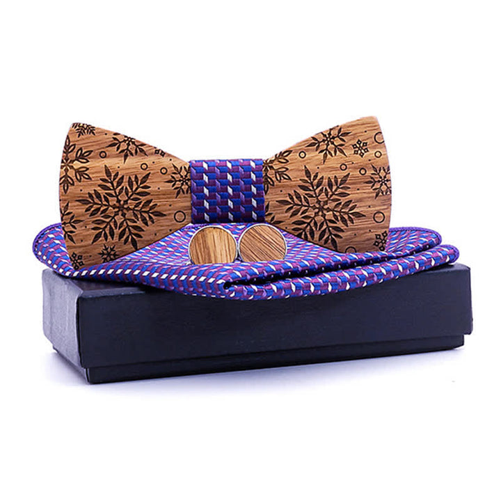 Juego de 3 pajaritas de madera con estampado de copos de nieve de invierno para hombre