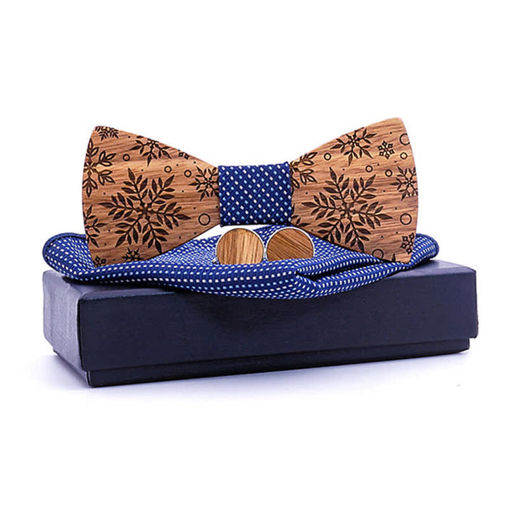 Juego de 3 pajaritas de madera con estampado de copos de nieve de invierno para hombre