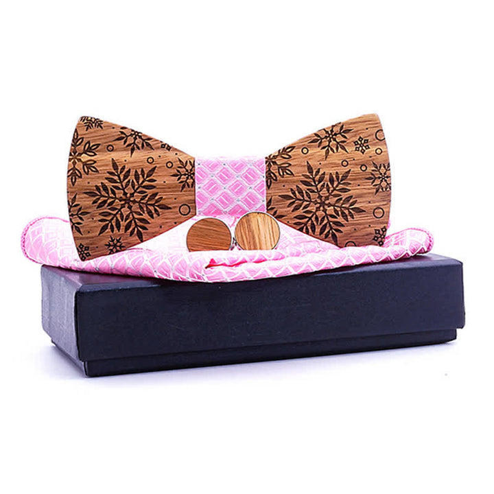 Juego de 3 pajaritas de madera con estampado de copos de nieve de invierno para hombre