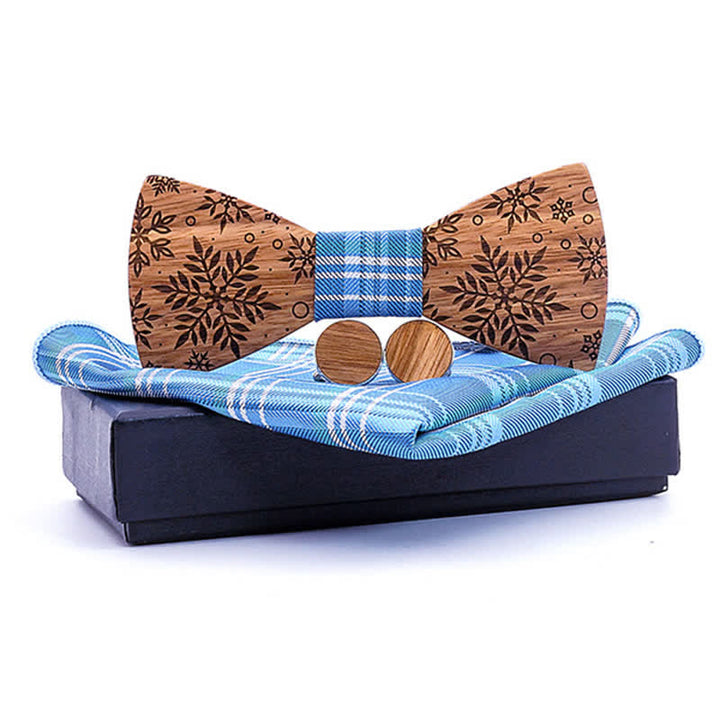 Juego de 3 pajaritas de madera con estampado de copos de nieve de invierno para hombre