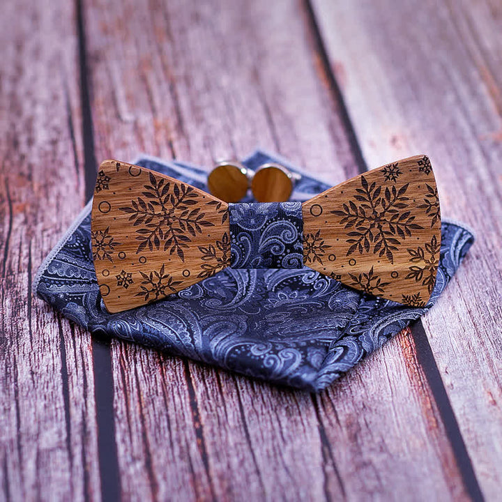 Juego de 3 pajaritas de madera con estampado de copos de nieve de invierno para hombre