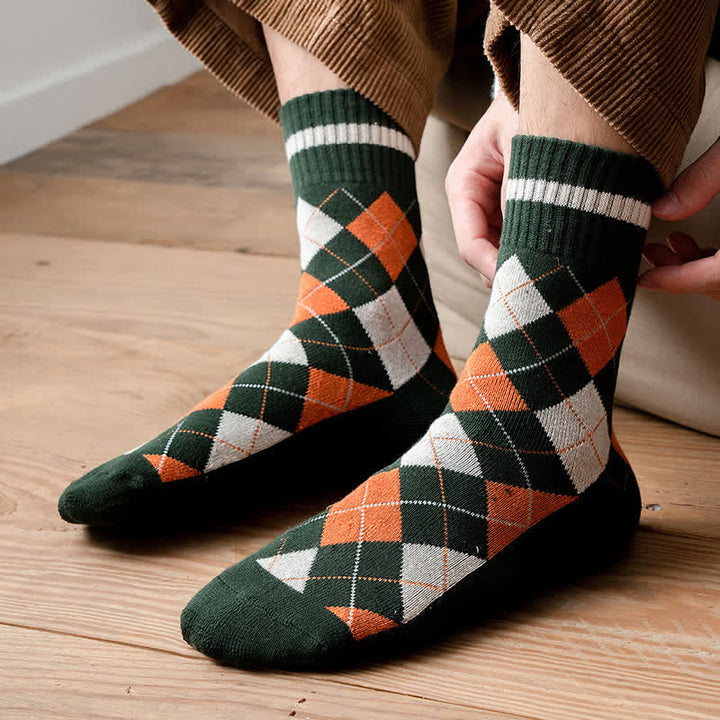 Calcetines de algodón estilo británico con cuadros de rombos